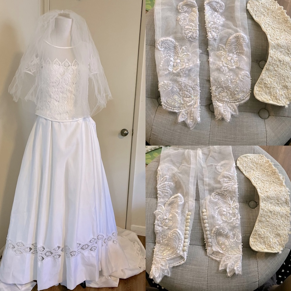 Wedding Dress Bridals White Wedding Dress with Long Train - Size 8